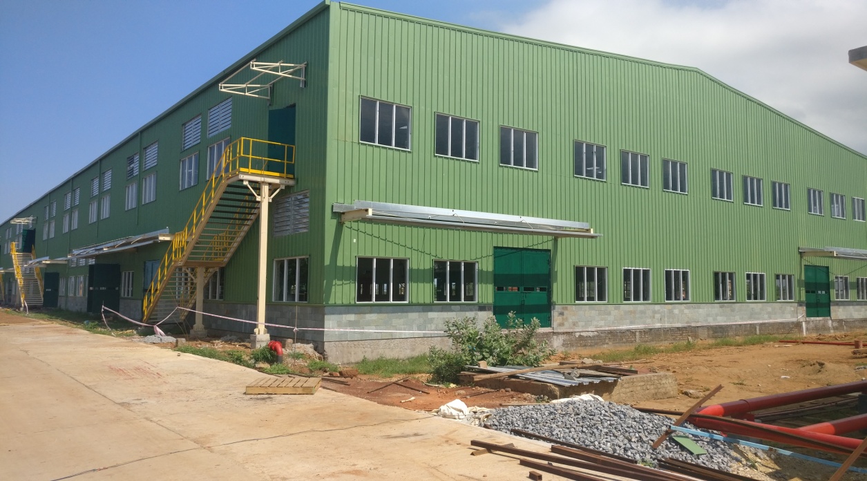 Green industrial building exterior